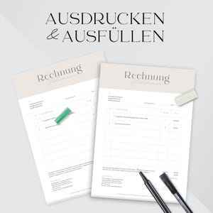 May include: Two printable invoice templates with the text "Rechnung" (German for invoice) and "Ausdrucken & Ausf&uuml;llen" (German for print and fill out).