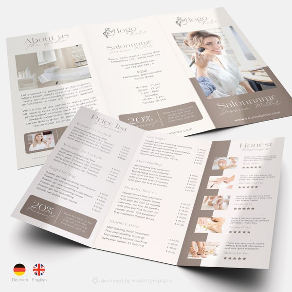 Minimalist Trifold Brochure Template for Beauty Salon with Price List Template