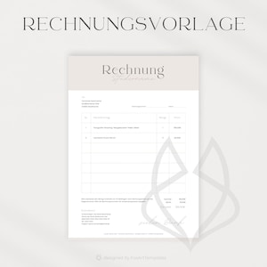 May include: A gray and white invoice template with the German word "Rechnung" (invoice) at the top. The template includes fields for invoice number, date, customer information, items, quantity, price, and total amount. The template also includes a space for a signature and a company logo.