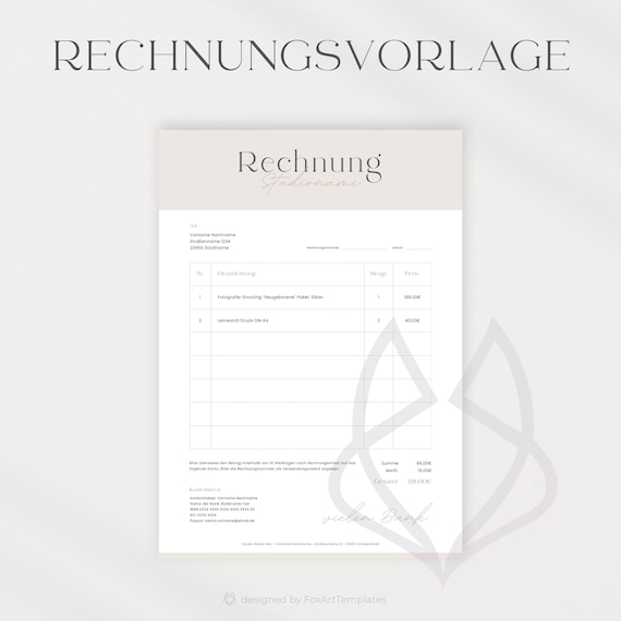 Photography Invoice Template: Canva Editable Receipt (DIN A4)