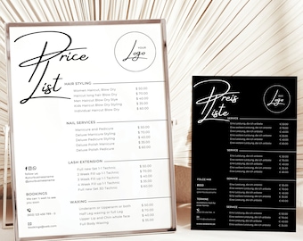 Small Business Price List Template, Beauty Salon Pricing Sheet