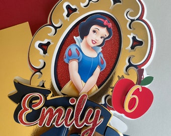 Snow White 3D Glitter Topper – Fairytale Princess Cake Decoration – Handmade Party Decor