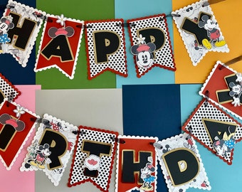 Minnie Mouse Birthday Banner: Vintage Mickey Theme