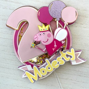 Peppa Pig Birthday Cake Topper: Glitter 3D Party Decor