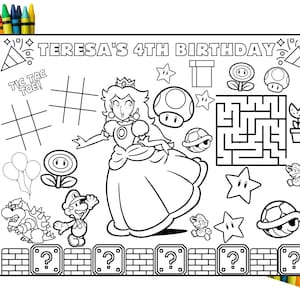 Hoja de actividades de princesas - Editable en Canva - Diversión imprimible para niños - Fiesta de cumpleaños del Reino Champiñón