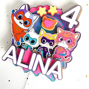 Super Kitties Cake Topper - Super kitties Happy Birthday Party - kitties Cake Topper - Super Kitties Party Decorations