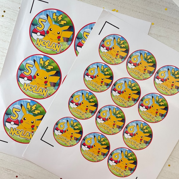 Pikachu Birthday Stickers - Pokemon Birthday Labels - Printed Stickers Birthday Pokemon - Personalized Pokemon Stickers - Custom Stickers
