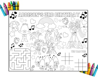 Trolls Birthday Party Activity Sheet: Personalized Coloring Pages (Digital Download)
