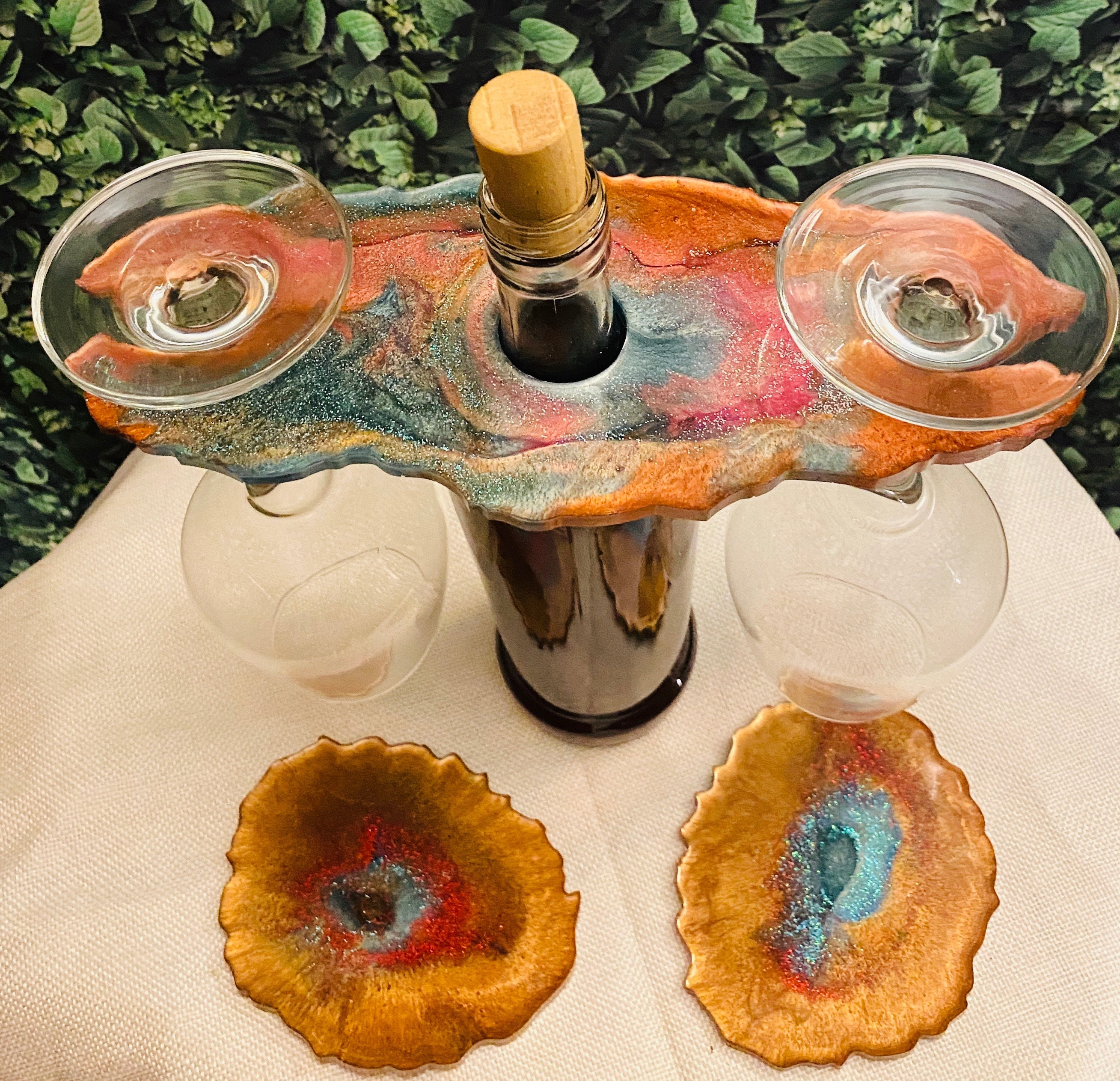 Custom Wine Glass Holder With Matching Coasters Etsy