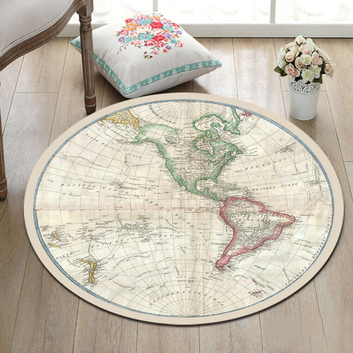 Vintage Map of the World Round Rug Funny Round Rug Carpet Mat Etsy