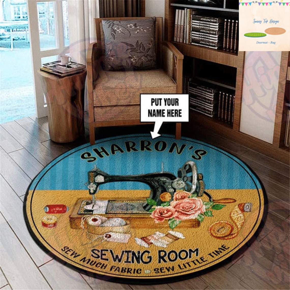 Personalized Sewing Room Sew Much Premium Round Rug Funny Rug Etsy
