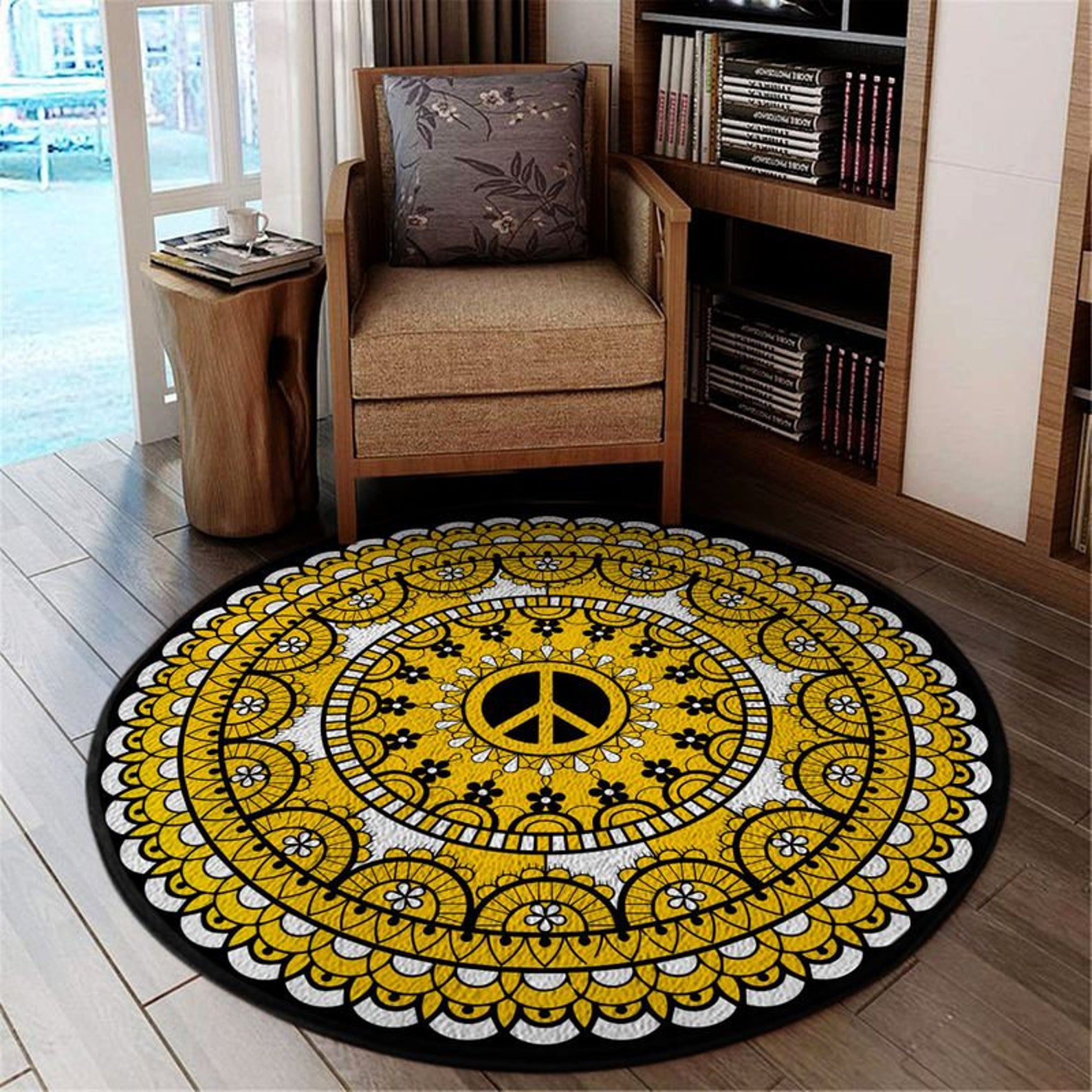 Peace Sign Hippie Round Rug Funny Round Rug Carpet Home Area Etsy