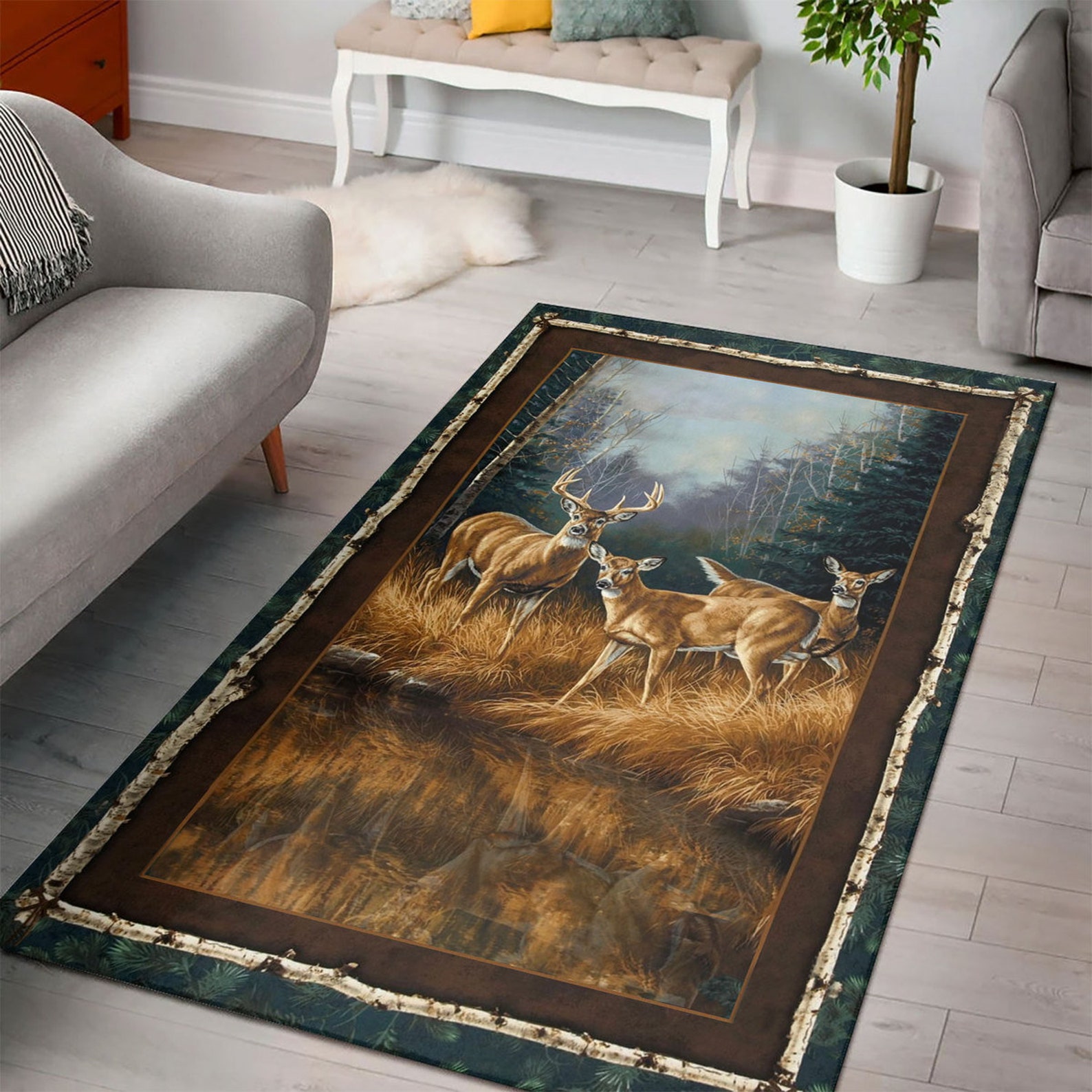 Love Deer Rectangle Rug Rectangle Funny Area Rug Floor Decor Etsy
