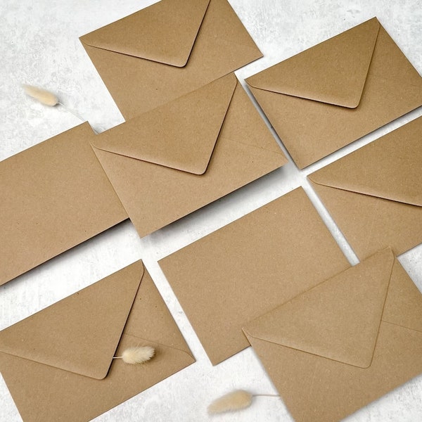 Recycled Eco Kraft C6, 5x7 or C5 Envelopes, Wedding Invitations Envelope, Natural Save the Dates or RSVP A6 Envelopes