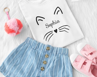女の子用パーソナライズ猫Tシャツ | 動物愛好家のための子猫デザイン 猫が大好き