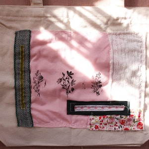 Patchwork Tote Bag - 3 Flower Design Lino Print No. 1