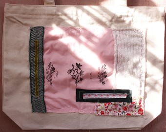 Patchwork Tote Bag - 3 Flower Design Lino Print No. 1