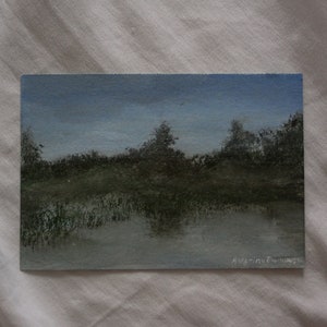 Origineel olieverfschilderij - "Dawn on Raquette Lake 2021" - Origineel olieverfschilderij van Katarina Thompson, gesigneerd