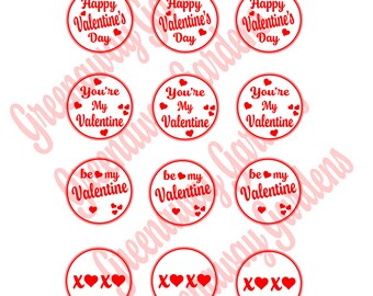 Happy Valentine's Day Valentines Day Digital Cupcake Cake Toppers