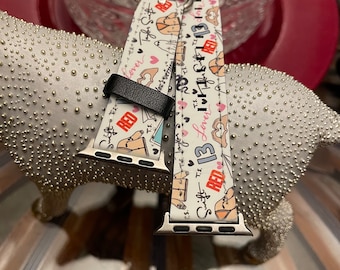 Taylor Swift Era Pattern Apple Watch Band, Swiftie gift idea, Taylor’s Version accessories, TS Strap, Faux Leather, Taylor Albums, Swifties