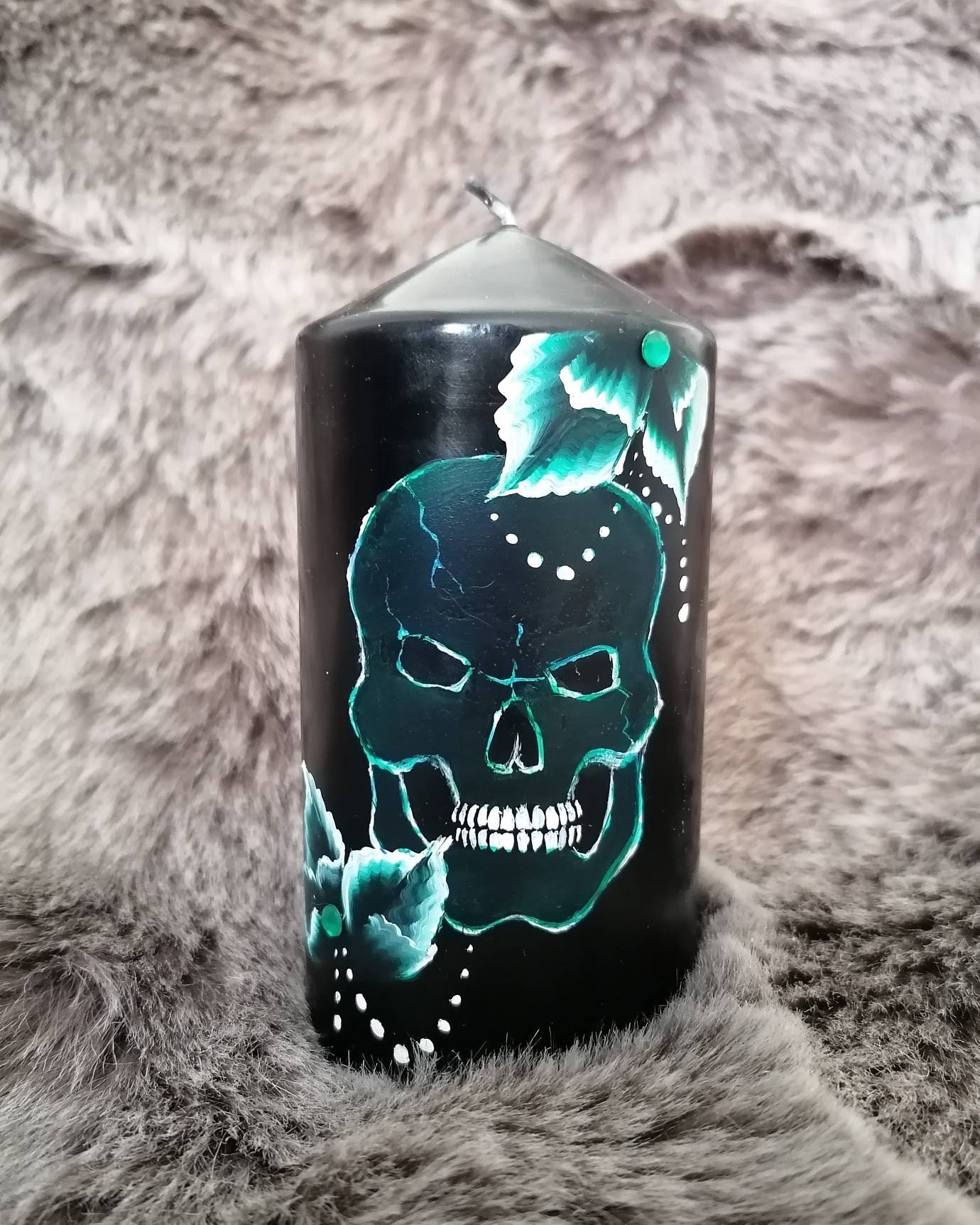 Bougie de Décoration Squelette, Tête Mort, Fleurs