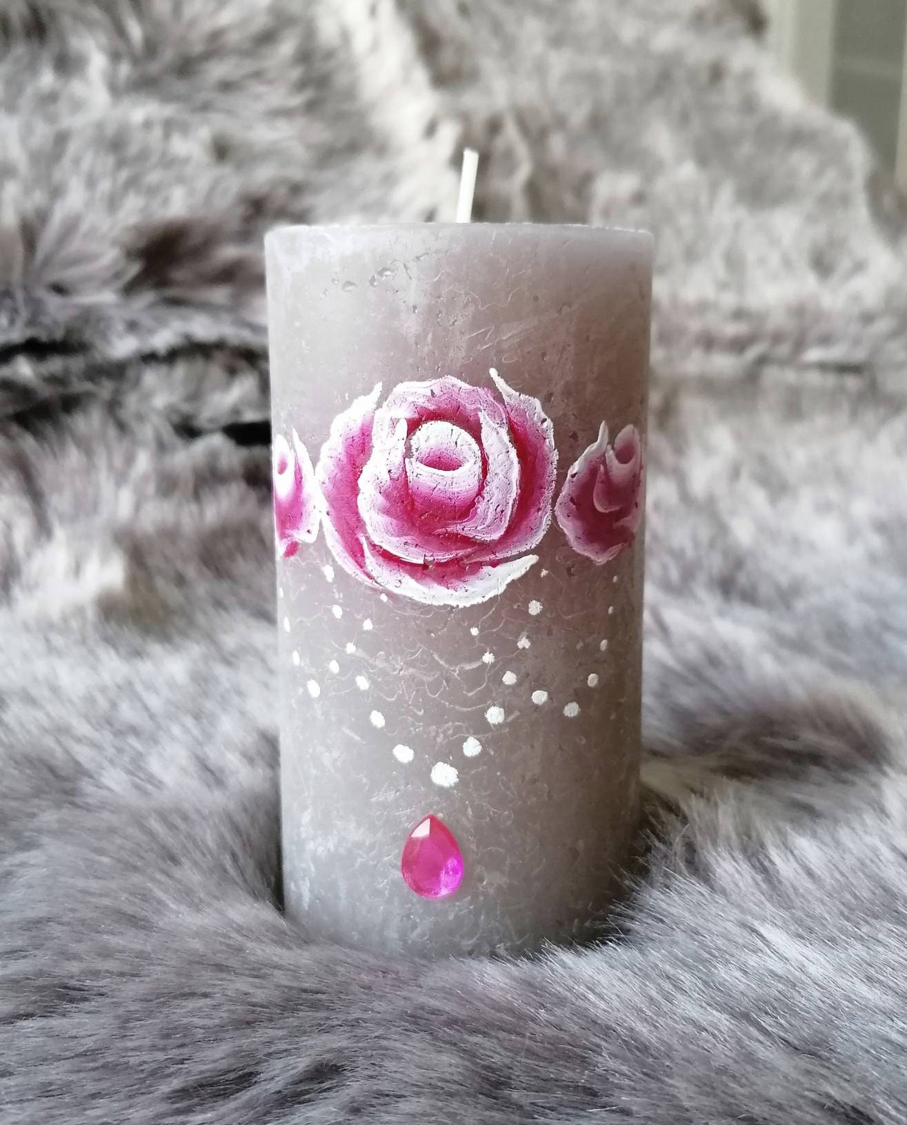 Bougie Shabby Chic et Romantique de Décoration avec Roses Strass