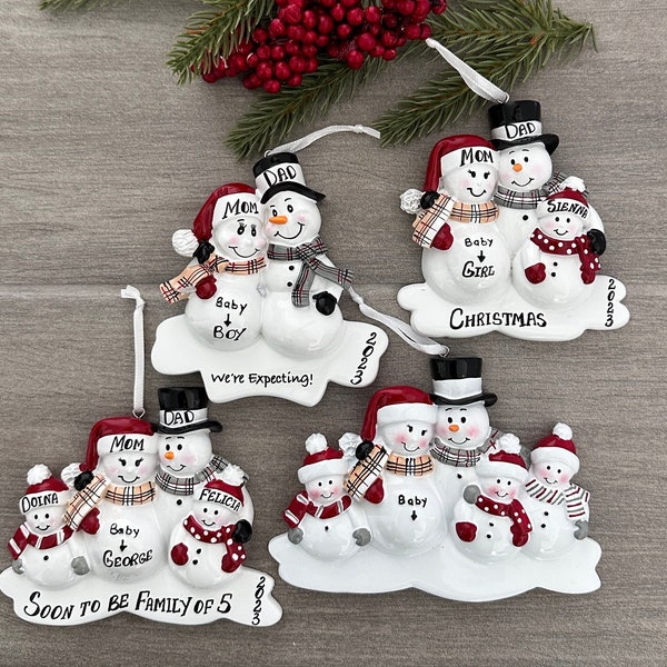 Expecting Parents Personalized Ornament, Snowman Couple, Snowman Family, We're Expecting! Expecting  Christmas Ornament Family 2, 3, 4, 5