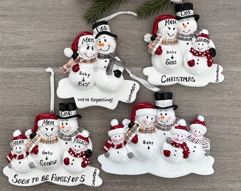 Expecting Parents Personalized Ornament, Snowman Couple, Snowman Family, We're Expecting! Expecting  Christmas Ornament Family 2, 3, 4, 5