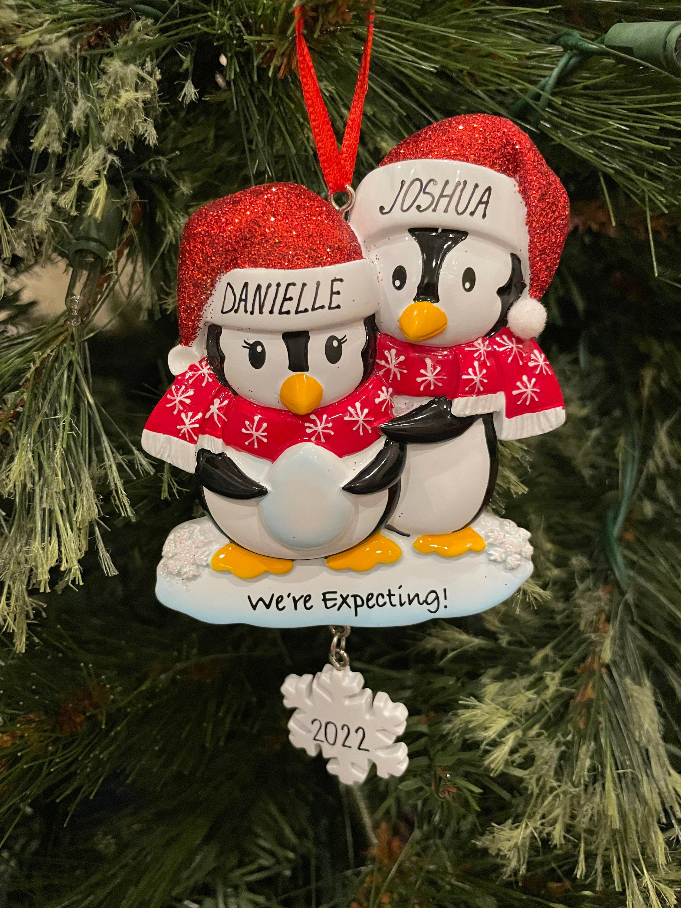 Personalized "WE'RE EXPECTING PENGUIN COUPLE" Christmas Tree Ornament GIFT 2020