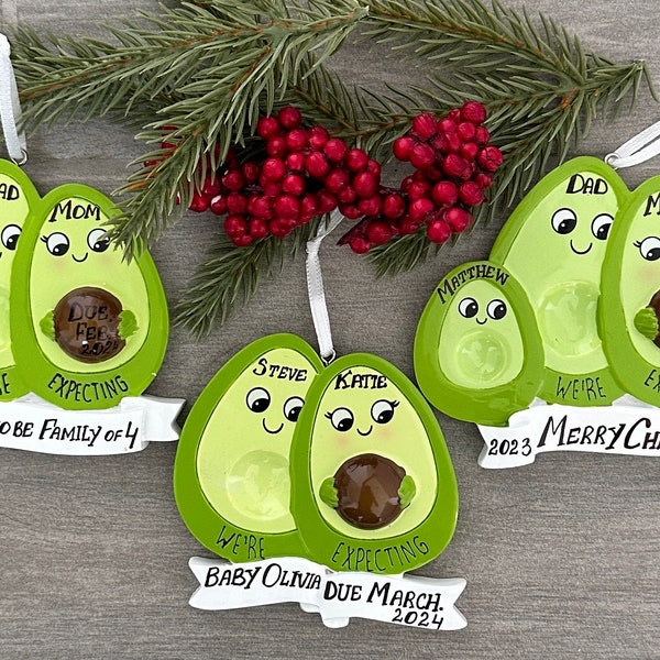 Avocado Expecting Ornament, Pregnant Ornament, Personalized We're Expecting Christmas Ornament, Expecting Mom, Parents to Be, New Baby 2023