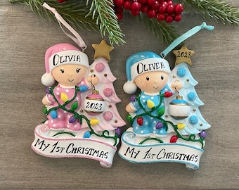 Baby&#39;s 1st Christmas Personalized Ornament, Baby Decorating Xmas Tree Ornament, Baby Boy Gift, Baby Girl Gift, Baby&#39;s First Christmas Gift