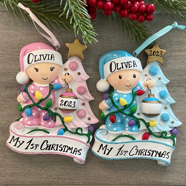 Baby's 1st Christmas Personalized Ornament, Baby Decorating Xmas Tree Ornament, Baby Boy Gift, Baby Girl Gift, Baby's First Christmas Gift