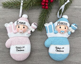 Baby Boy Baby Girl In Mitten First Christmas Personalized Ornament Baby&#39;s 1st Christmas Ornament New Born Ornament for Christmas 2021-2022