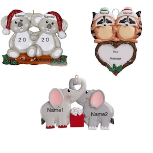 Koala Racoon Elephant Couple Personalized Christmas Ornament Couple&#39;s Ornaments Cute Love Customized With Names and Personal Message
