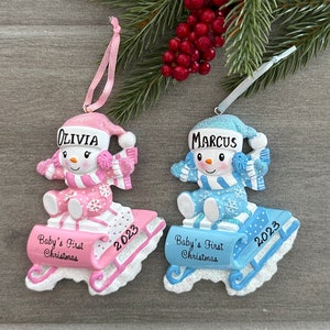Baby on the Sled Personalized Christmas Ornament - Baby Boy Gift - Baby Girl Gift - Baby’s First Christmas Gift - Newborn Baby Ornament