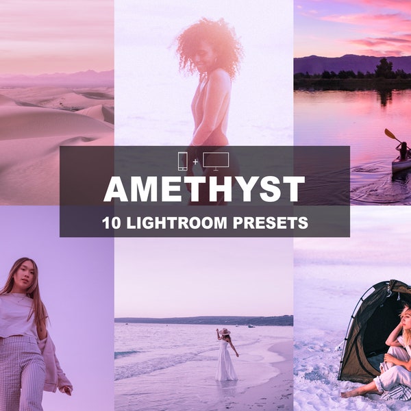 10 Amethyst Lightroom Presets | Mobile & Desktop | Vibrant Purple and Pink lifestyle travel | Instagram Filters | Includes Adobe Camera Raw