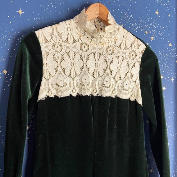 Vintage 1970s Velvet Maxi Dress in Dark Forest Gre