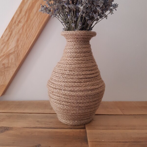 Petit vase en cordage naturel de jute pour fleurs séchées ou artificielles, décoration bohème épurée