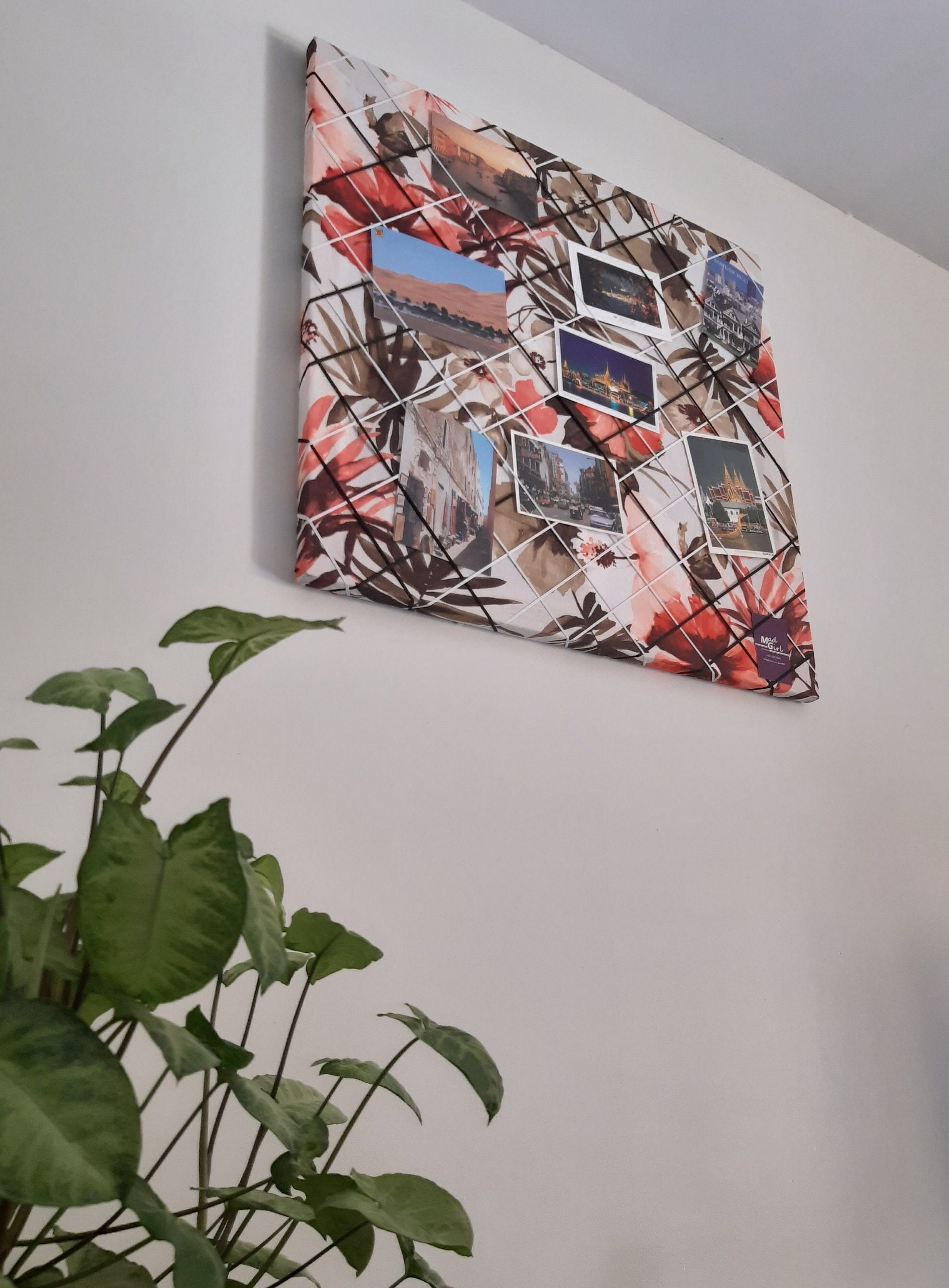 Pèle Mêle Photos Grand Carré en Bois et Tissu