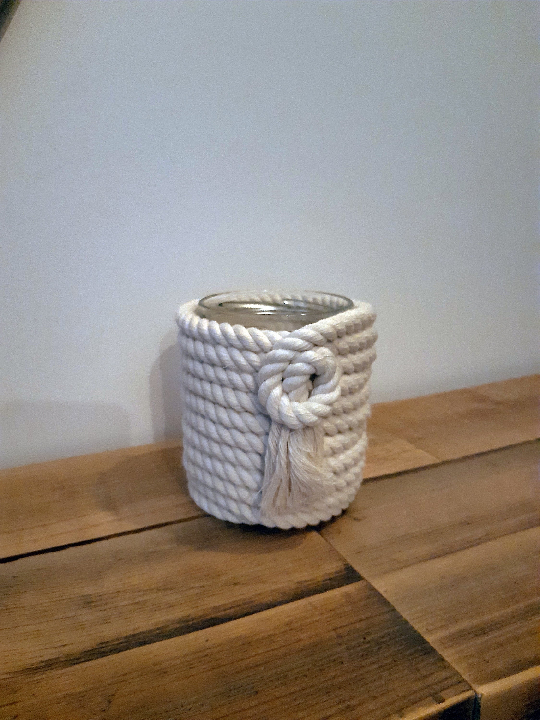 Mini Cache Pot en Corde de Coton et Verre Décoratif