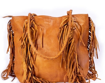 leather fringe tote