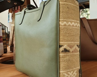 Boho Leather Carpet Bag – Handmade Oversized Travel Tote