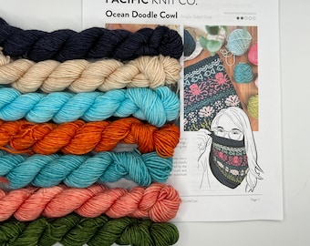 Ocean Doodle Cowl Yarn Kit | Hand dyed DK weight skeins