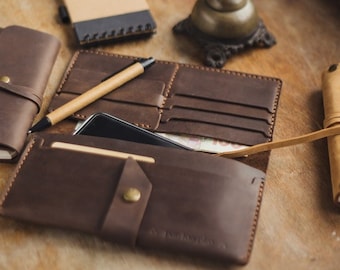 Billetera de viaje personalizada, billetera de cuero hecha a mano, billetera larga, billetera grabada, billetera alta, billetera personalizada, regalo de novio para hombres, papá