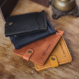 Personalized Money Clip, Minimalist leather wallet, Anniversary Gift for Him, Engraved Wallet, Slim Wallet,Boyfriend Gift for Men, Dad