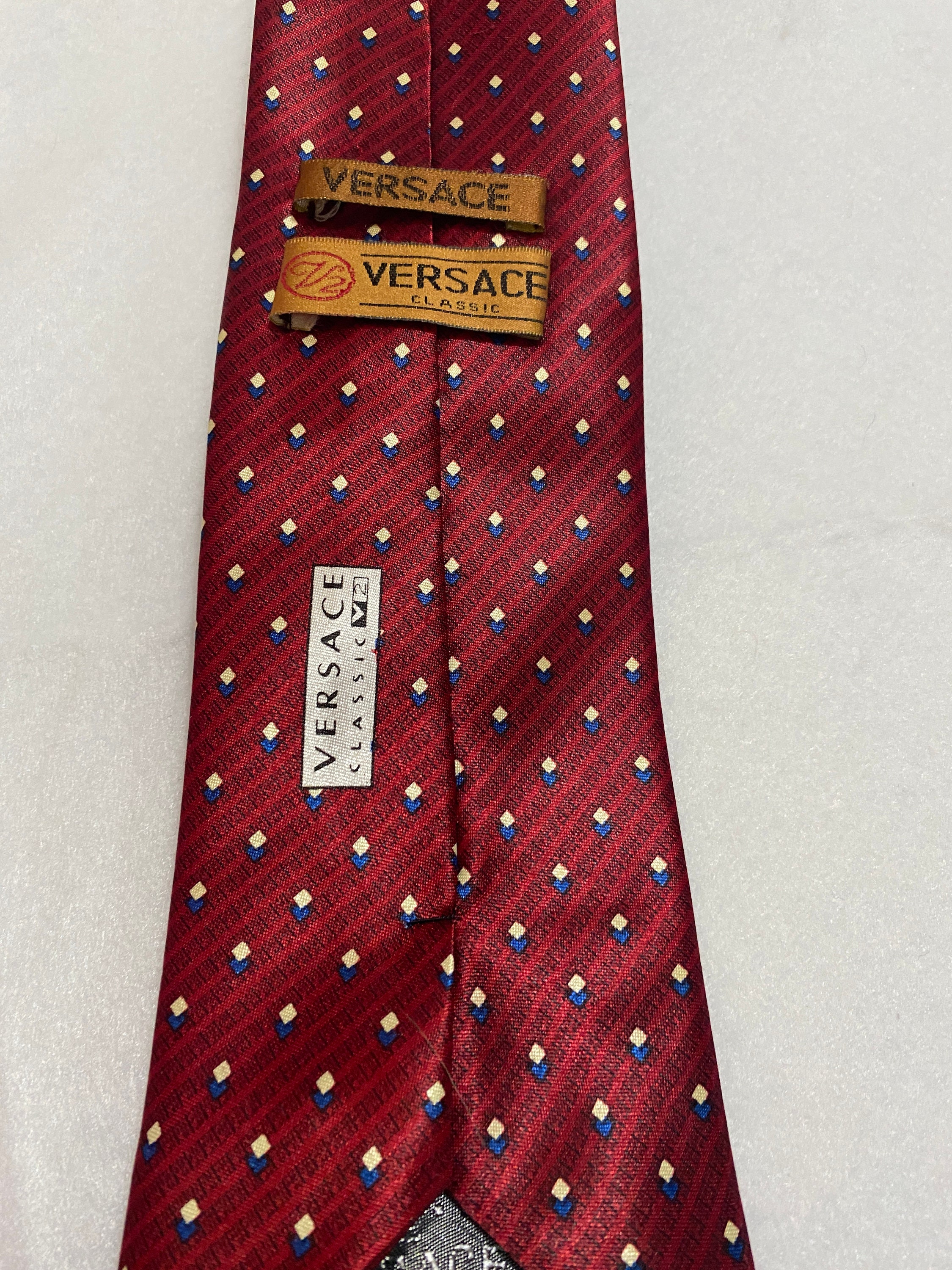 Vintage - Red Versace V2 Necktie With Pattern Squares - Etsy