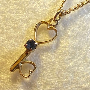 Vintage - Gold double plated chain with small key pendant and blue stud earrings set