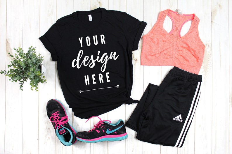 Download Gym Mockup Bella Canvas 3001 Black Tshirt Mock Up Fitness Etsy