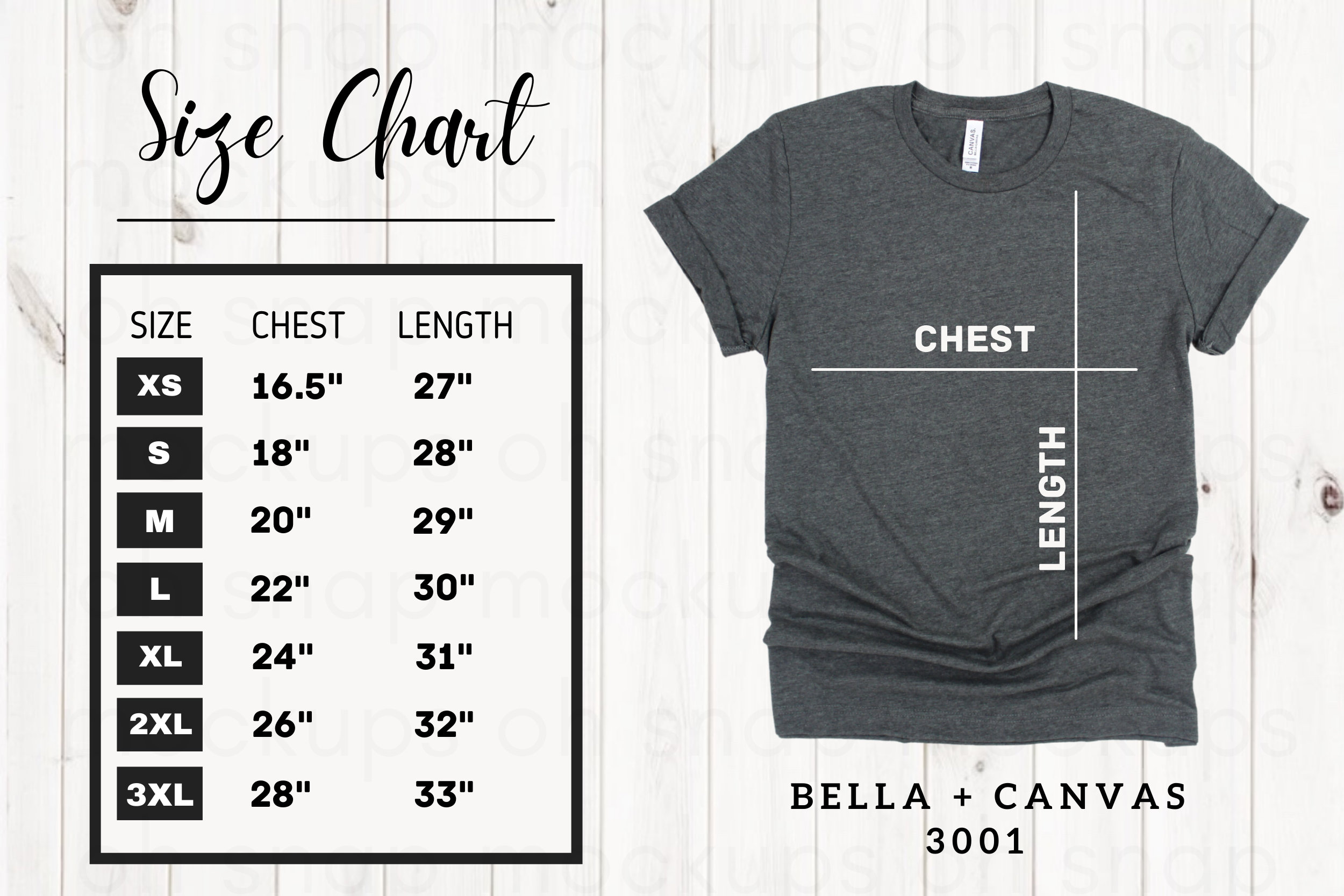 canvas t shirt sizing