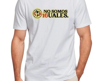 May include: White t-shirt with a yellow and blue soccer logo and the text "NO SOMOS IGUALES."